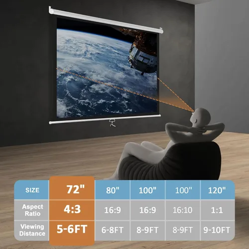 Miniatura 2 de SUPER DEAL Pantalla de proyección HD 4:3 de 72 pulgadas, proyector portátil antiarrugas, pantalla de película, manual desplegable para cine en casa