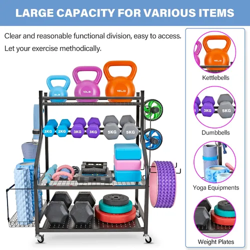 Miniatura 3 de Estante para mancuernas, estante de almacenamiento para esterilla de yoga, estante de peso para mancuernas, estante de almacenamiento de gimnasio