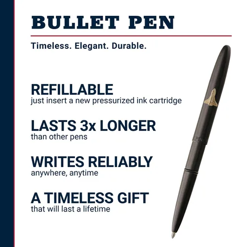 Miniatura 2 de Fisher Space Pen - Bolígrafo con emblema negro mate, bolígrafo presurizado, tamaño compacto, escribe al revés, temperaturas extremas, tinta negra