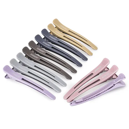 Miniatura 10 de AIMIKE - 6 piezas de pinzas profesionales para peinar y separar el cabello, antideslizantes, con pico de pato y banda de silicona para peluqueros