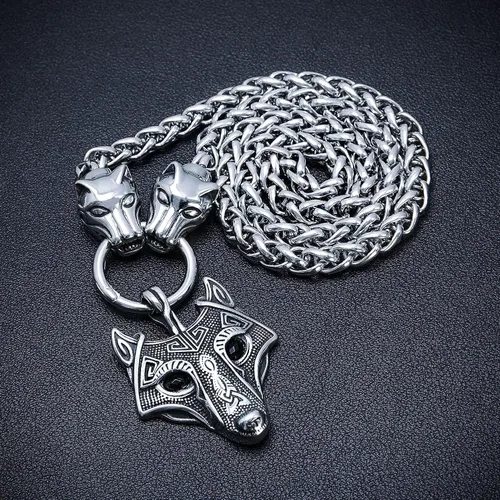 Miniatura 4 de BAVIPOWER Colgante de amuleto vikingo con cabeza de lobo grande, collar de cadena de acero inoxidable 316L, collar escandinavo nórdico auténtico