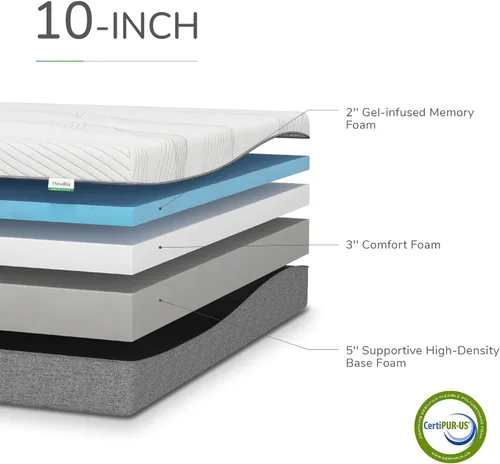 Miniatura 2 de Novilla Colchón tamaño King en una caja, colchón de espuma viscoelástica de gel de 10 pulgadas, colchón de felpa tamaño King para alivio de presión
