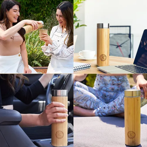 Miniatura 6 de LeafLife Botella de Té de Bambú Premium para Té Suelto - Botella Infusora de Té - Regalos de Té - Botella de Agua Aislada/Vaso de Café/Té - Set