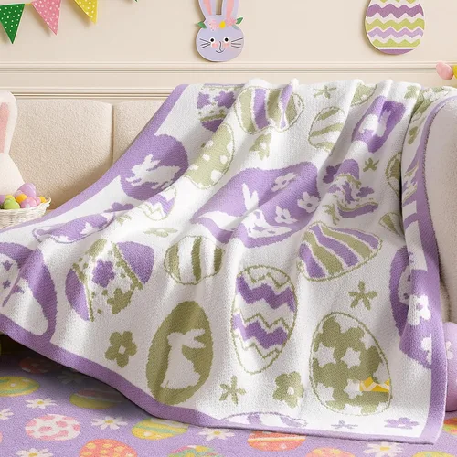 Amélie Home Manta de felpilla de punto con diseño de animales para sofá, cama, regalo y decoración, 50 x 60 pulgadas, color morado y verde