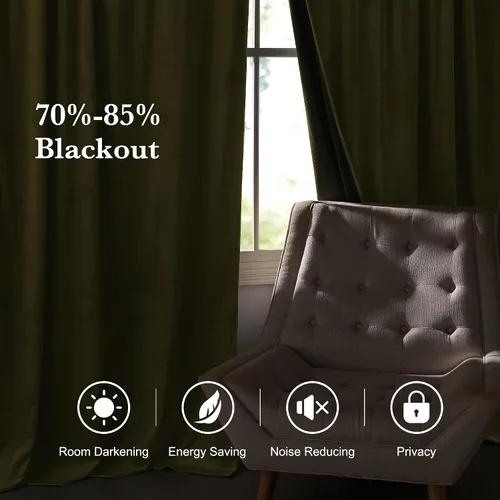 Miniatura 76 de RYB HOME Cortinas opacas de terciopelo para dormitorio, aislamiento térmico, privacidad, luz solar, bloqueo de calor, cortinas lujosas con bolsillo