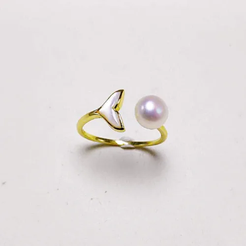 Miniatura 6 de Detalle Anillo de cola de sirena de ballena de la suerte de oro de 18 quilates 4A Embalaje de concha real Abierto Ajustable BlancoRosaRosa Púrpura