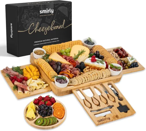 SMIRLY Juego de Tablas de Charcutería - Juego de Tabla de Queso de Bambú Grande - Regalos de Inauguración de Casa Nueva, Regalo de Boda para Pareja,