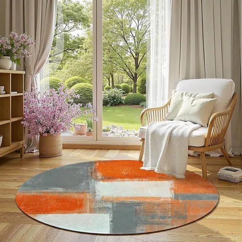 Miniatura 14 de LOKMU Alfombras antideslizantes de arte abstracto naranja y gris blanco para decoración del hogar, alfombra para aula, sala de estar, dormitorio