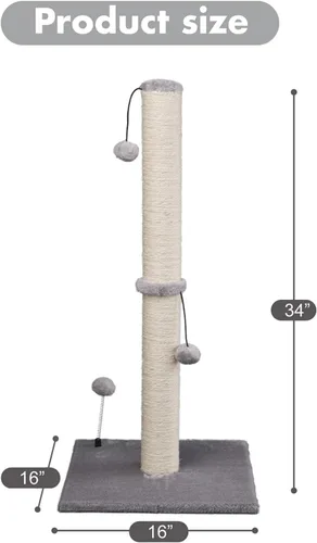 Miniatura 4 de MECOOL Poste rascador para gatos de 34 pulgadas de alto, rascador de sisal, árboles con bola colgante para gatos de interior, gris