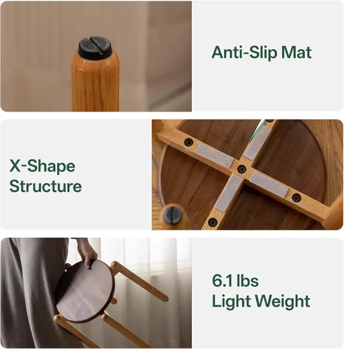 Miniatura 4 de Taburete apilable de roble, soporte pequeño para plantas, taburete redondo de madera para comedor, sala de estar, entrada, aula, escuela, 15.4 x
