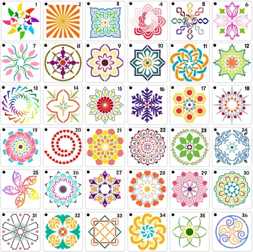 Miniatura 9 de 50 plantillas de pintura de mandala, plantillas reutilizables de mandala para pintar sobre rocas de madera, tela, tela, vidrio, cerámica, 4 x 4