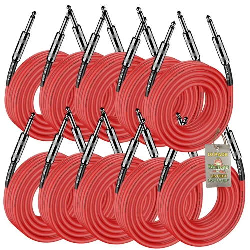 Miniatura 11 de Fat Toad Cables de altavoz de 25 pies de 1/4 pulgadas (serie Rojo-Flexpro), paquete de 2 cables de audio para DJ con conectores macho Jack, cable