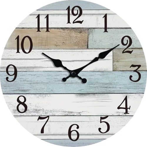 Miniatura 8 de KECYET Reloj de pared con pilas de 14 pulgadas para exteriores, estilo de playa grande, color azul, costero, retro, silencioso, sin tictac, Azul
