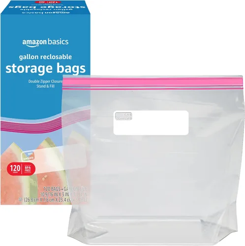 Miniatura 3 de Amazon Basics Bolsas de almacenamiento de alimentos con cierre de doble cremallera, soporte y base de relleno, sin BPA, 120