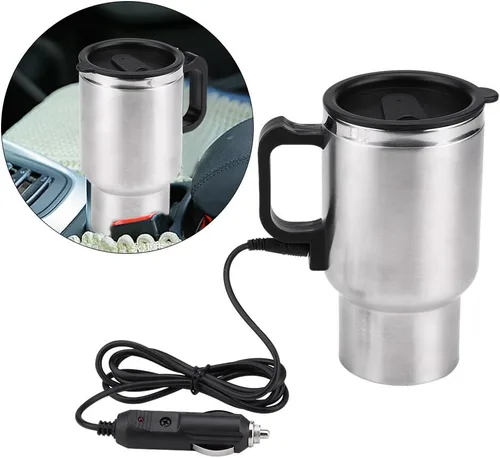 Miniatura 8 de Hervidor eléctrico para coche, 12 V, 15.2 fl oz, eléctrico en el coche, taza de calefacción de acero inoxidable, taza de café, té, taza de coche