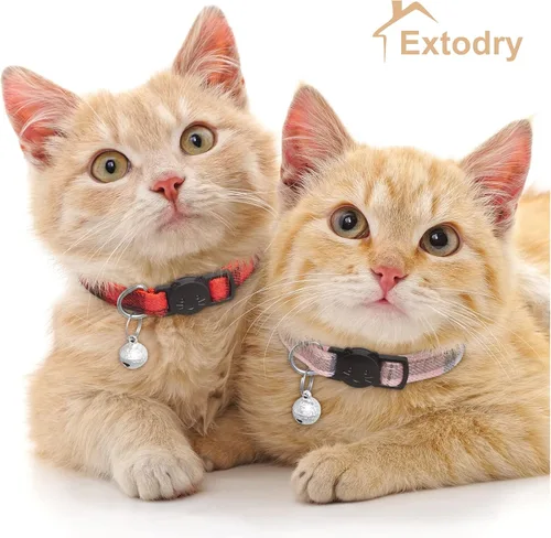 Miniatura 2 de Paquete de 6 collares clásicos a cuadros para gatos con campanas, collar de gatito separable y ajustable de 6 a 9 pulgadas, lindo collar de gatito
