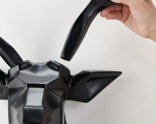 Miniatura 5 de YJ Home Decoración de pared con cabeza de ciervo, negro, 23.3 pulgadas de ancho x 21.3 pulgadas de alto Taxidermia sintética, diseño geométrico