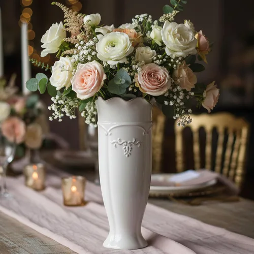 Miniatura 4 de hjn Jarrón de cerámica blanca - Florero francés para decoración de flores/decoración del hogar/cocina/mesa/sala/estante/repisa/oficina-altura