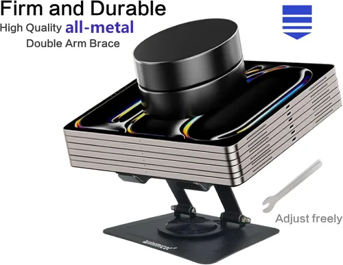 Miniatura 6 de Soporte para tablet para escritorio, con base de metal giratoria de 360°, soporte de doble varilla ajustable multiángulo, accesorios de oficina