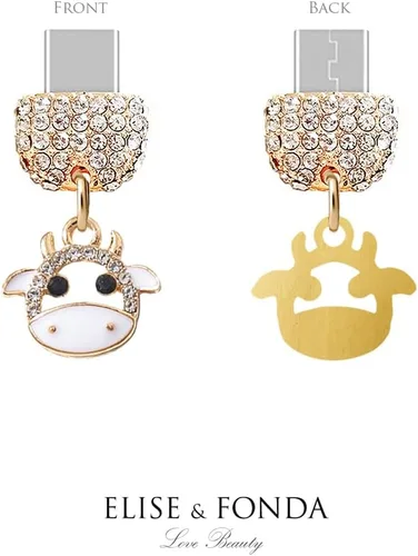 Miniatura 3 de ELISE & FONDA TP216 Tipo-C Puerto de carga Cristal Anti Polvo Plug Tiny Cow Colgante Teléfono Celular Charm para Samsung Galaxy/OnePlus/Xiaomi/oppo