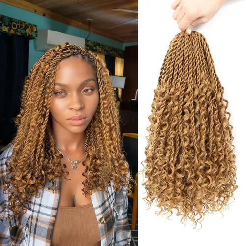 Miniatura 23 de Cabello senegalés de ganchillo con extremos rizados, 12 pulgadas, 8 paquetes de cabello bohemio de ganchillo con rizos de diosa, rizos de ganchillo