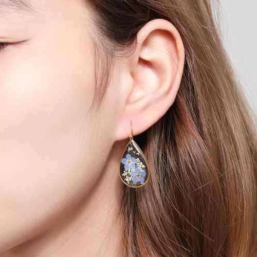 Miniatura 71 de Forget-Me-Not and Queen Anne's Lace Pressed Wildflower Earrings Pressed Flower Earrings Handmade Drop and Dangle Earrings Gift for Woman
