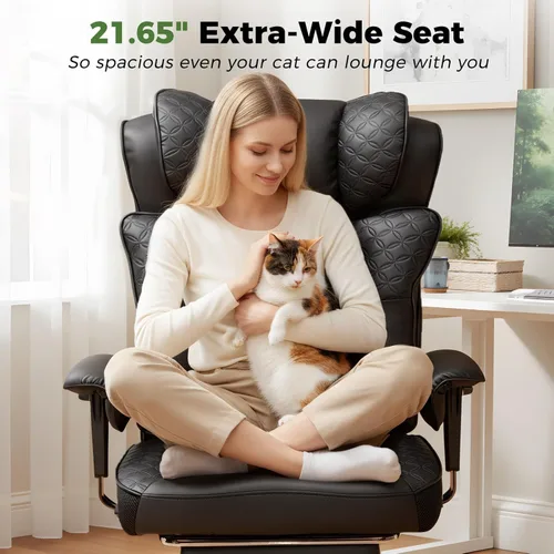 Miniatura 8 de GTPLAYER Silla de Oficina Grande y Alta 400LBS Silla Ergonómica para Juegos Ancha con Cuero con Diseño de Relieve de Lujo con Reposapiés, Reclinable