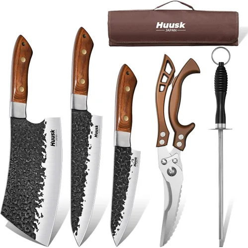Miniatura 8 de Juego de cuchillos de carnicero Huusk para cortar carne, 3 piezas de cuchillos de carnicería para barbacoa de pechuga, juego de cuchillos de cocina