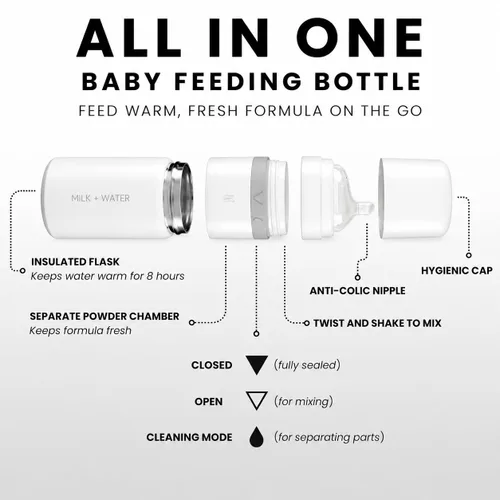 Miniatura 3 de MILK & WATER - Dispensador de biberones y fórmula para bebés todo en uno de acero inoxidable sobre la marcha, mantiene el agua caliente y la fórmula