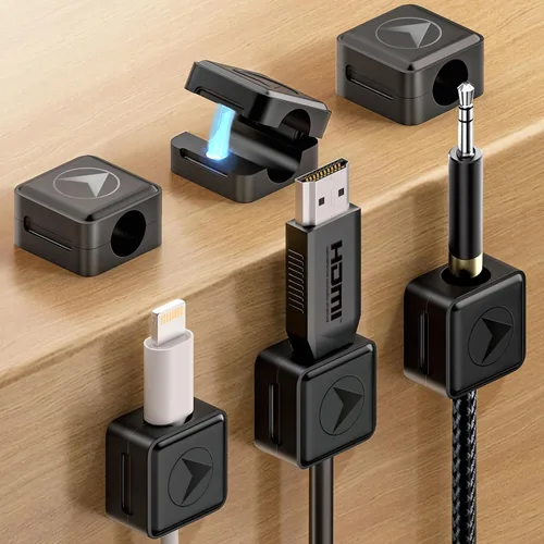 Miniatura 16 de Clips magnéticos para cables [bloqueo 1s], organizador de cables adhesivos para mesita de noche, paquete de 6 clips de gestión de cables