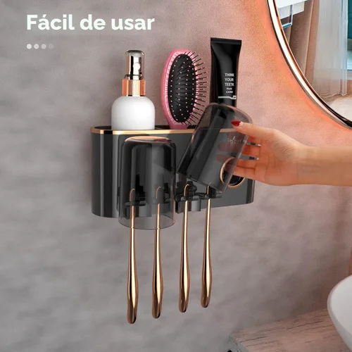 Miniatura 3 de iHave Portacepillos de dientes, accesorios de baño con dispensador de pasta de dientes, 2 tazas soporte para cepillos de dientes, decoración de baño
