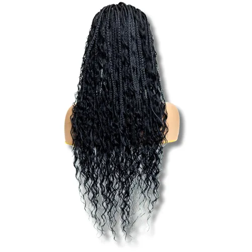 PIB - Peluca trenzada bohemia de encaje completo de 24 pulgadas, pelucas trenzadas sin nudos para mujeres negras, peluca trenzada sintética con