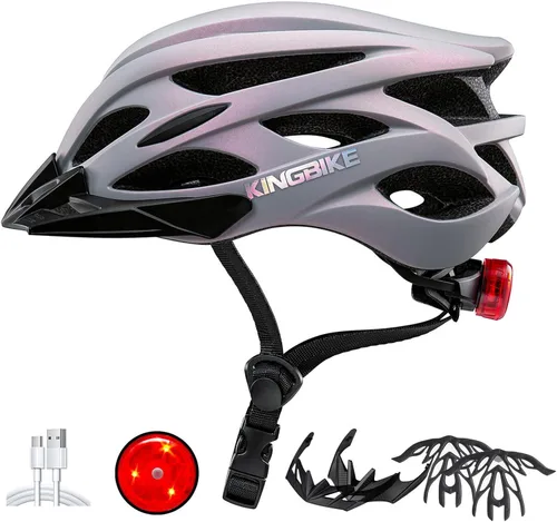 Miniatura 14 de KINGBIKE - Casco de bicicleta para adultos, hombres, mujeres y jóvenes, para ciclismo en carretera y montaña, con luz recargable por USB