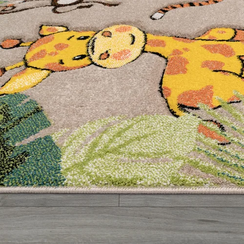 Miniatura 2 de Paco Home Alfombra de guardería para niños, diseño de animales de la selva, jirafa, león en beige, tamaño: 2 pies 8 pulgadas x 4 pies 11 pulgadas