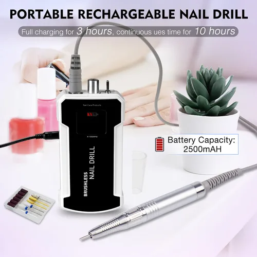 Miniatura 5 de IMENE - Taladro de uñas profesional, 35,000 rpm, portátil, sin escobillas, recargable, con file, perfecto para uñas acrílicas, gel, naturales (negro)