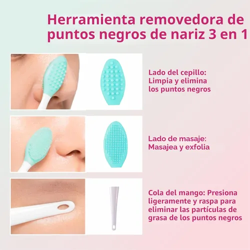 Miniatura 4 de REVEX Juego de Herramientas de Silicona para Eliminar Puntos Negros de la Nariz, Herramienta Raspadora de Puntos Negros, 2 Cepillos de Limpieza