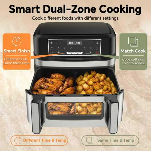 Miniatura 5 de Emphsism Freidora de aire grande de doble zona de 12 cuartos con divisor, cocina a juego y acabado inteligente, freír al