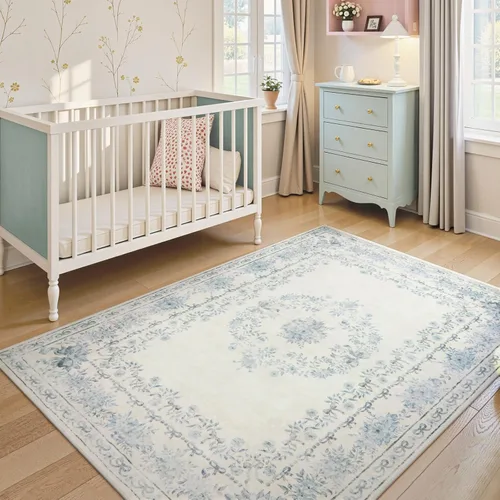 Miniatura 23 de Wonnitar Alfombras rosas para dormitorio, niñas, guardería, alfombra lavable con estampado floral de 5 x 7 pies, bohemio, ultrafina, antideslizante