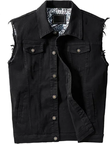 JYG Chaleco de mezclilla para hombre, casual, elástico, estilo camionero, chalecos, a la moda, vintage, sin mangas, chaleco
