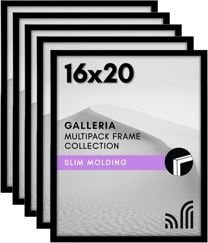 Miniatura 20 de Americanflat Portarretratos de 3 x 5 con plexiglás pulido, juego de 5 unidades, colección Galleria, marcos para mesa y pared, color negro