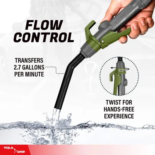 Miniatura 3 de TERA PUMP Bomba de transferencia de combustible con boquilla de control de flujo rápido y tubo telescópico y potente batería recargable, manguera