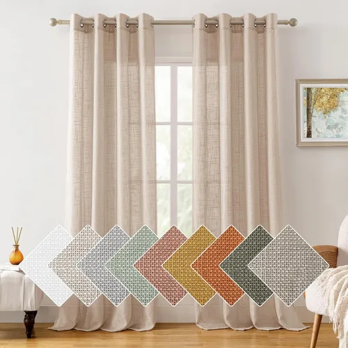 Miniatura 26 de HOMEIDEAS - Cortinas traslúcidas de lino rosa pálido, 2 paneles de 63 pulgadas de largo con textura de rosa polvoriento semitransparente, cortinas