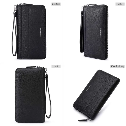 Miniatura 3 de DORISJACKY Cartera de cuero para hombre color negro larga y grande con cremallera alrededor del bolso de mano soporte para teléfono carteras