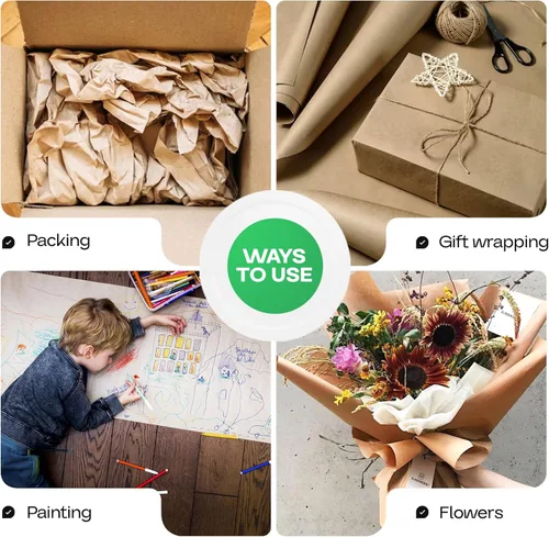 Miniatura 6 de Rollo de papel marrón de 18 x 2160 pulgadas (180 pies) – Papel de regalo marrón hecho en Estados Unidos – Material de embalaje para envolver regalos