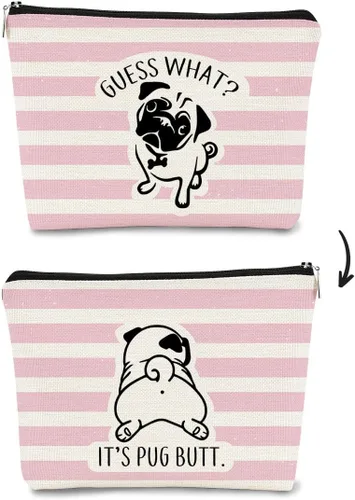 Miniatura 9 de Bolsa de maquillaje de regalo de Pug, regalos de pug para los amantes de los pug, divertida bolsa de maquillaje de Adivina lo que es Pug, regalos