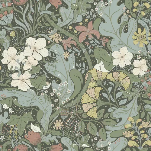 HeloHo Papel tapiz verde para despegar y pegar, diseño bohemio, floral, autoadhesivo, extraíble, impermeable, papel de contacto para sala de estar,