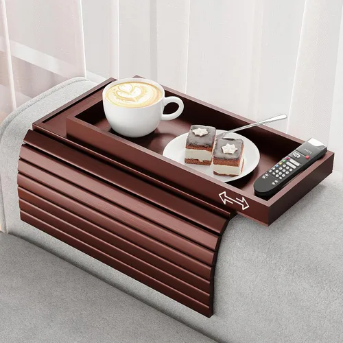 Miniatura 17 de Bestjing Bandeja de bambú para portavasos de sofá – 2 en 1 con soporte doble desmontable Be Slide-Away – Sofá sillón Caddy para beber aperitivos