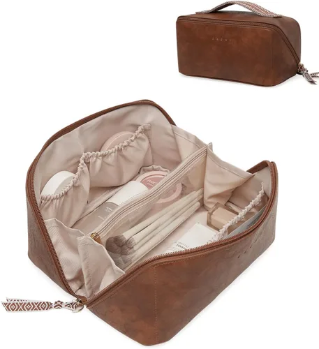 Miniatura 13 de EACHY Bolsa de Maquillaje de Viaje, Bolsas de Cosméticos de Gran Capacidad para Mujeres, Bolsa Portátil Impermeable que se Abre Plana, Bolsa de Aseo