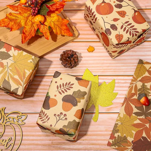 Miniatura 4 de Whaline 12 hojas de papel de estraza de Halloween para otoño, calabaza, fantasma, bruja y hojas de arce, 6 diseños de cosecha de otoño, hojas planas