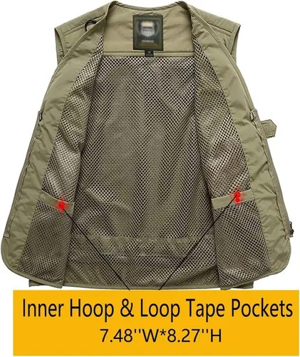 Miniatura 4 de Flygo Chaleco Chaqueta de Carga para Hombre Casual Ligero para Exteriores Pesca Trabajo Safari Viaje Foto con Múltiples Bolsillos